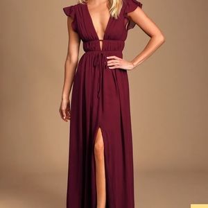 I'm All Yours Burgundy Ruffled Maxi Dress - Lulu's - Small - Never worn